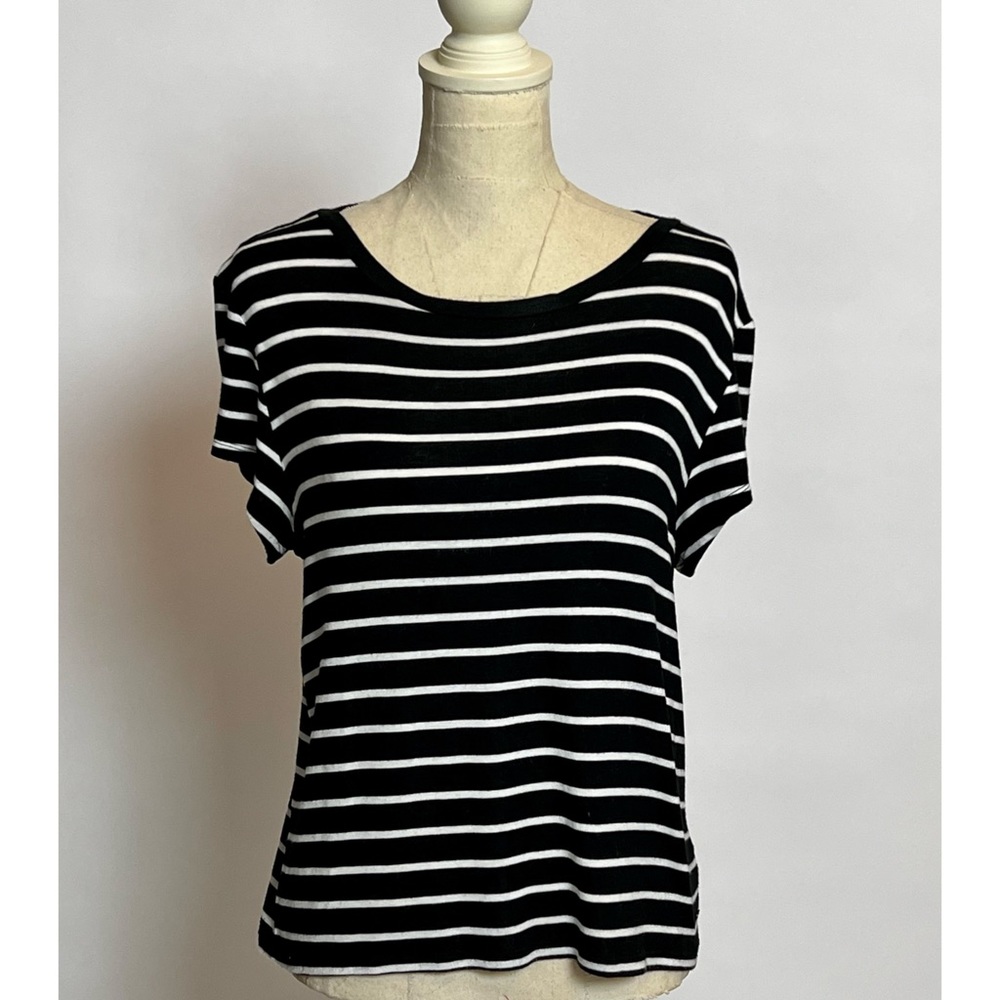 American Eagle Outfitters Black & White Striped Boxy Soft and Sexy Tee
